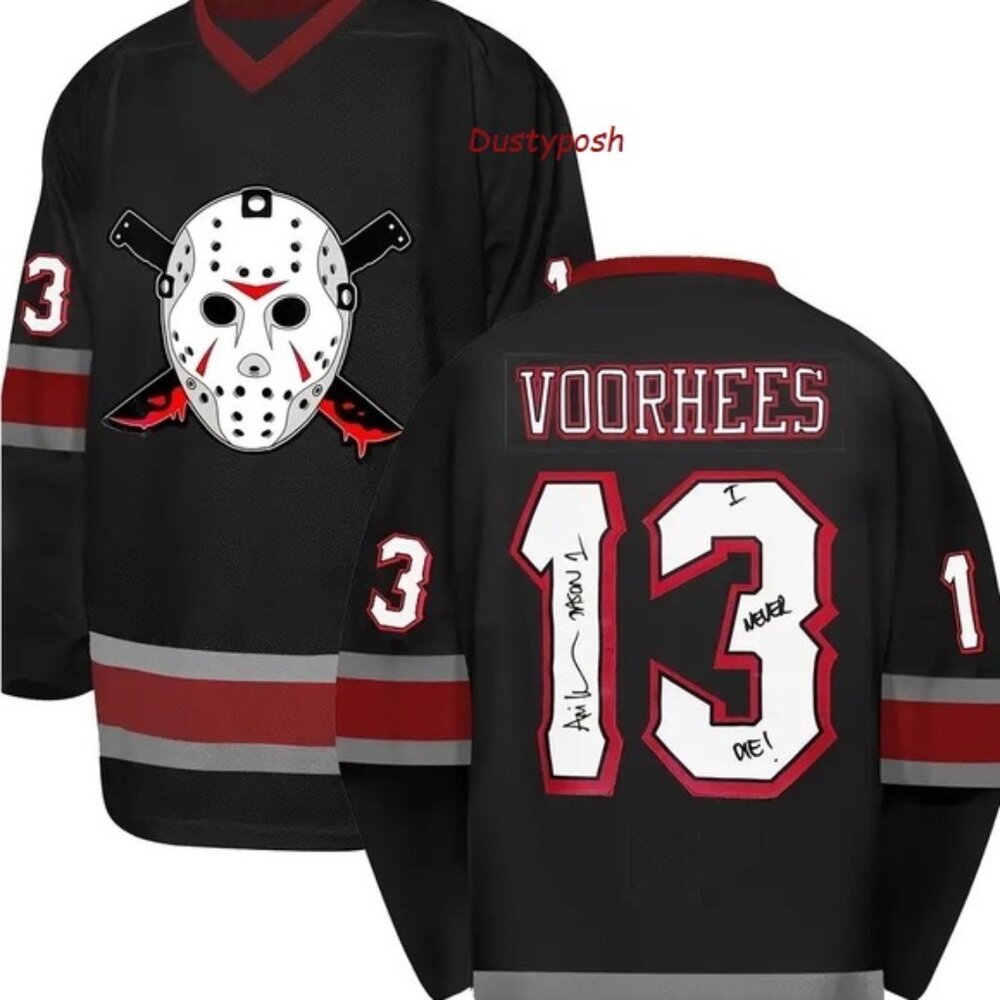#13 Mens V-Neck Embroidered Hockey Jersey Shirt Jason Voorhees Halloween Classic